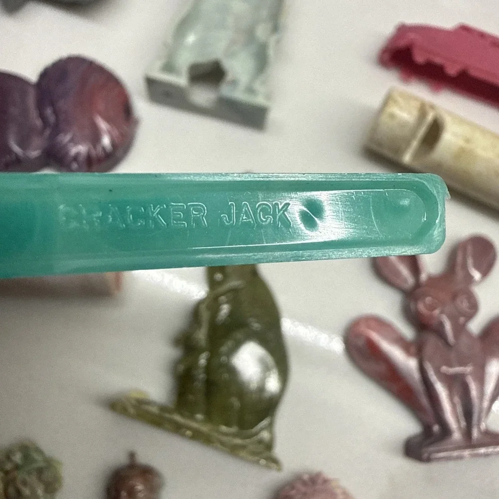 Early Vintage Cracker Jack Prize Charms Lot Whistles Figures Animals 1940s–60s
